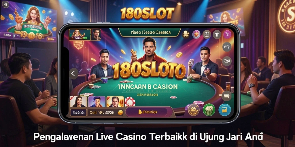 Tampilan gameplay Live Casino di 180SLOT menunjukkan dealer interaktif dan pemain yang terlibat.