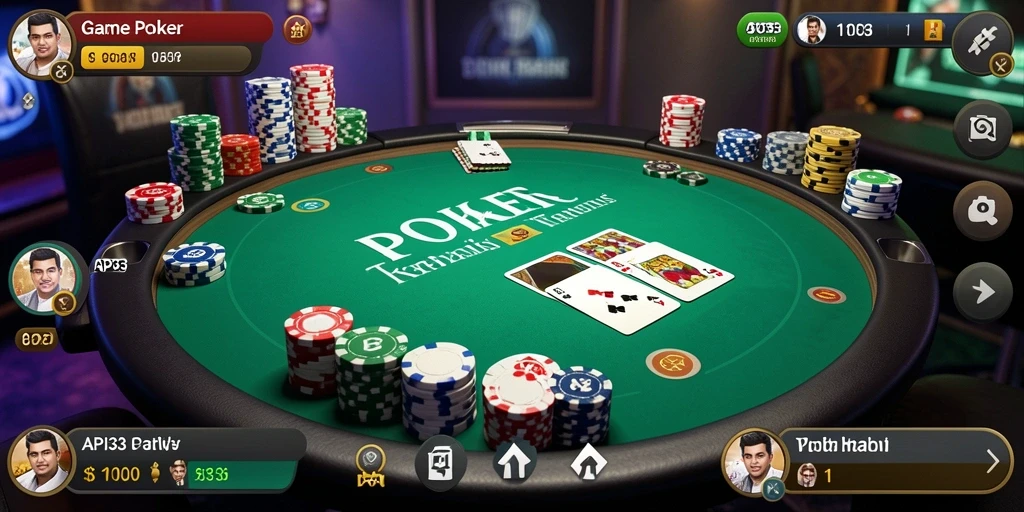 Screenshoot gameplay API33 yang menampilkan aksi seru permainan Poker.