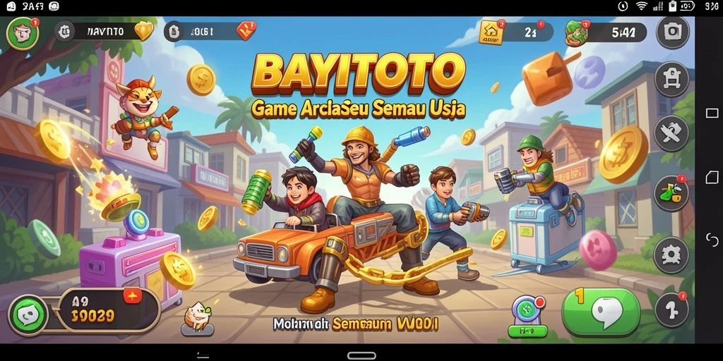 Screenshot utama BAYITOTO menampilkan aksi gameplay Arcade yang seru dan penuh warna.
