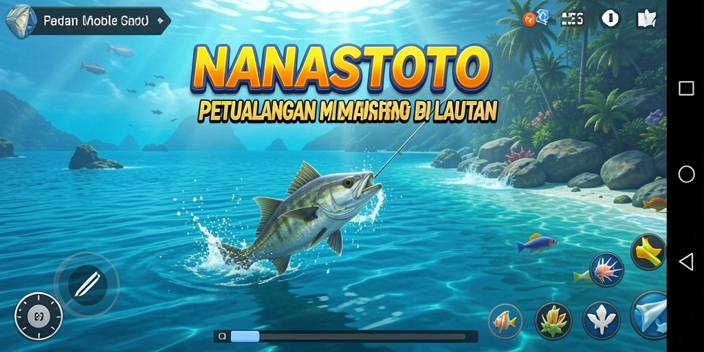Screenshot gameplay NANASTOTO menampilkan aksi seru memancing.