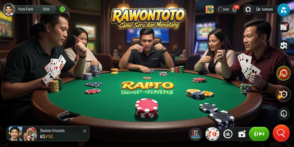 Tangkapan layar gameplay RAWONTOTO yang menunjukkan aksi Poker seru.