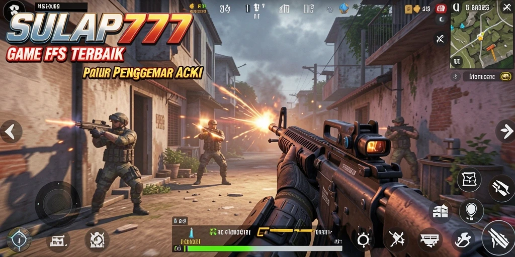 Screenshot SULAP777 menampilkan aksi pertempuran FPS yang mendebarkan.