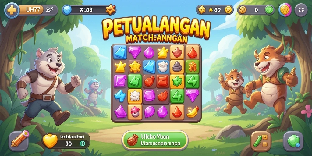 Screenshot gameplay <strong>UH77</strong> menunjukkan variasi permata yang menarik dan level menantang.